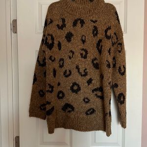 women's leopard turtleneck tunic pullover sweater
